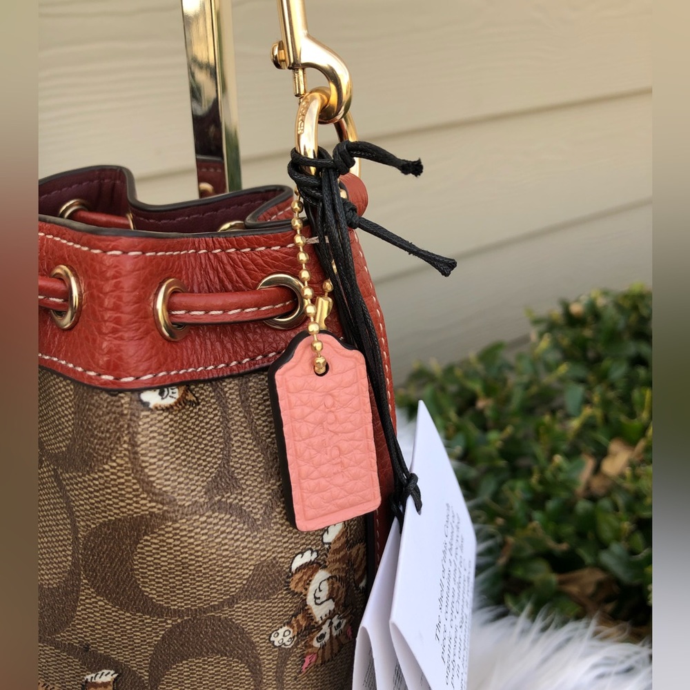 New 🎀 Coach Mini Dempsey Bucket Bag In Signature Canvas With Kitten Print Cat - Picture 13 of 15